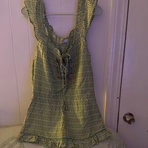 Funky People Green Patterned Ruffle Tank Tunic
